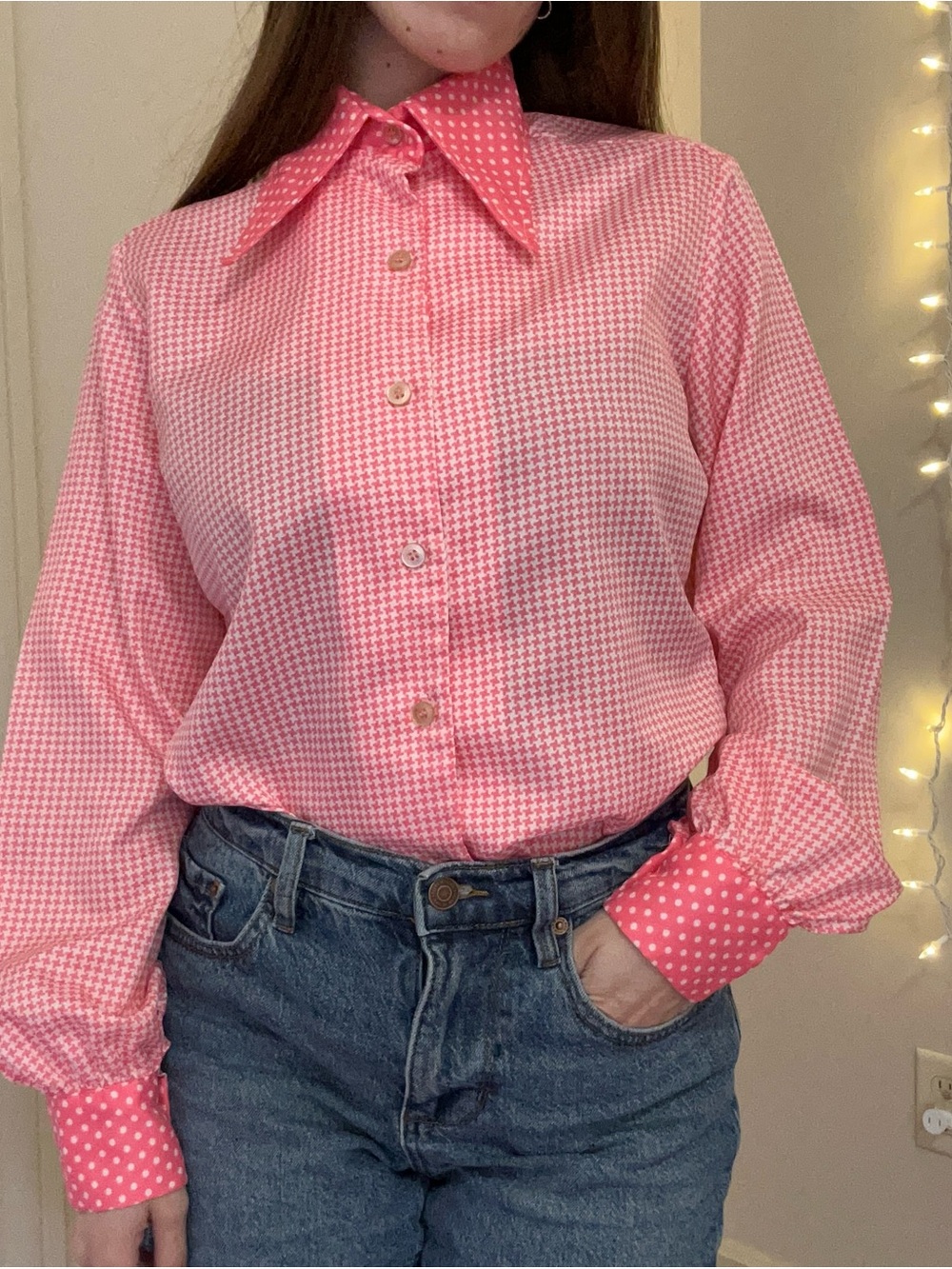 Vintage Pink and White Button Up Collared Shirt
